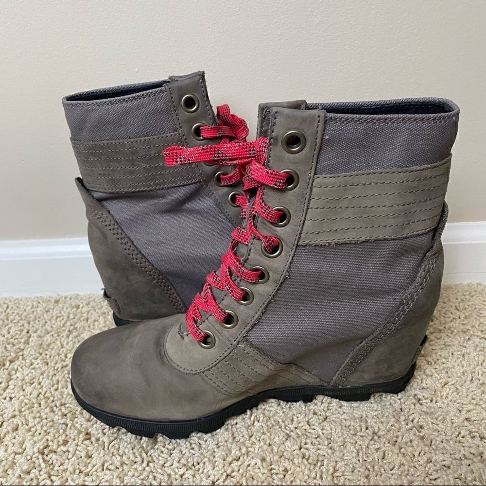 Sorel PDX Lace up Wedge Lexie Wedge Quarry Pink Leather Canvas 8.5 - Picture 2 of 6